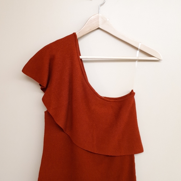 WHITE CLOSET One Shoulder Knit Dress with Bolero Wrap in Rust Orange - Picture 3 of 9